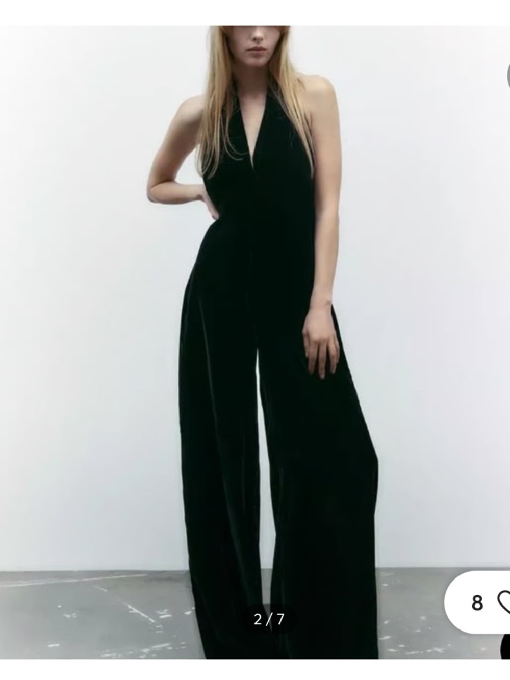 ZARA Black Velvet Halter Wide-Leg Jumpsuit